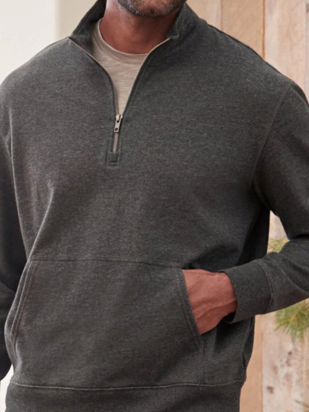 GARNET HILL mens french terry quarter zip sweatshirt (L) - Picture 2 of 3